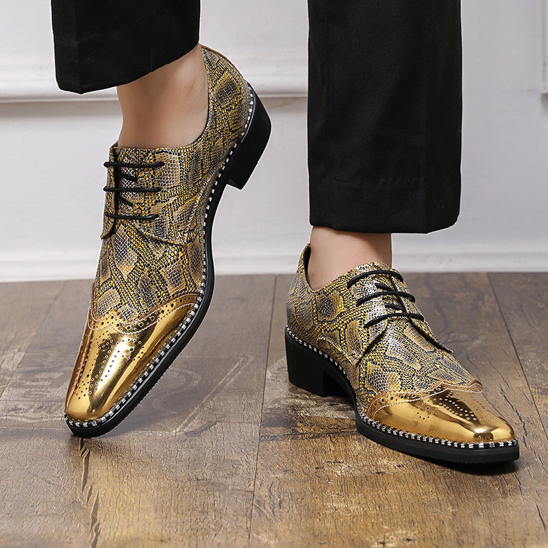 SHOWLU Men's classic Oxford dress shoes with slip-on design, round toe, and rubber sole, perfect for formal or business wear.