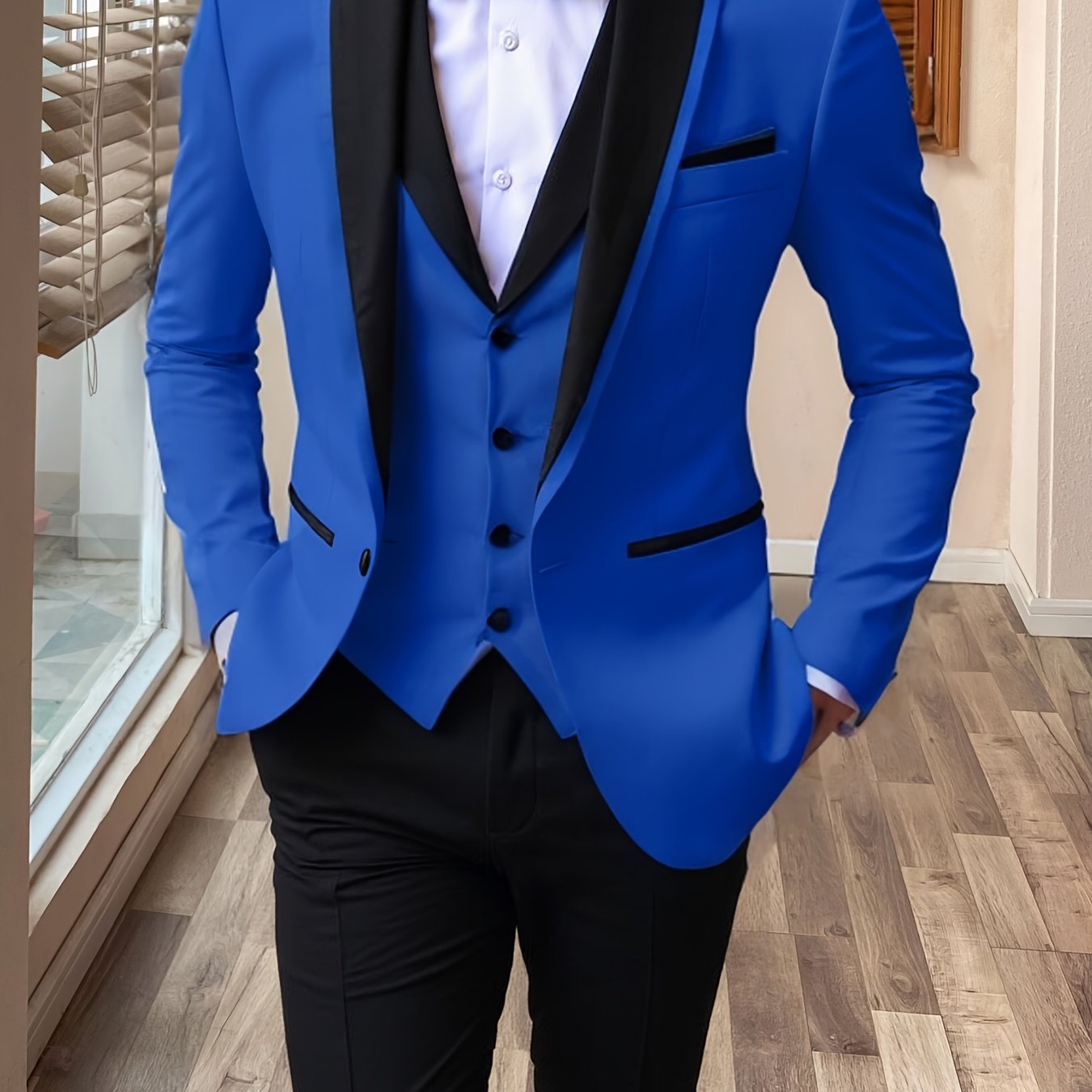 SHOWLU FASHION men's 3-piece slim fit suit with shawl lapel, formal wedding set, includes jacket, vest, and trousers.