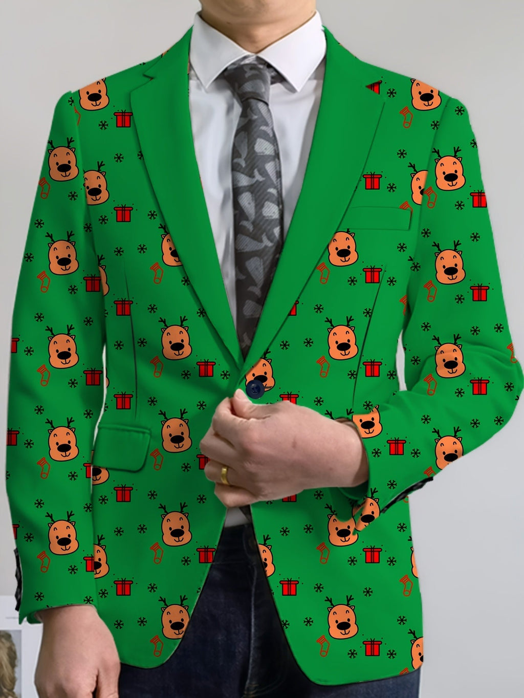 SHOWLU men's cartoon face and stripes blazer with notch lapel, casual style, featuring playful pattern and tailored fit.