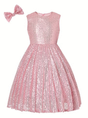 Mebius Girls Sequin Dress Sleeveless Sparkling Special Occasion Kids Party Sequence Sparkling Dress Birthday 8-14 Years Old