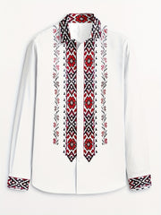 Men's Tribal Ethnic Print Long Sleeve Dress Shirt - 100% Polyester, Classic Collar & Button-Up Front, Machine Washable, Spring/Fall Casual to Formal Wear