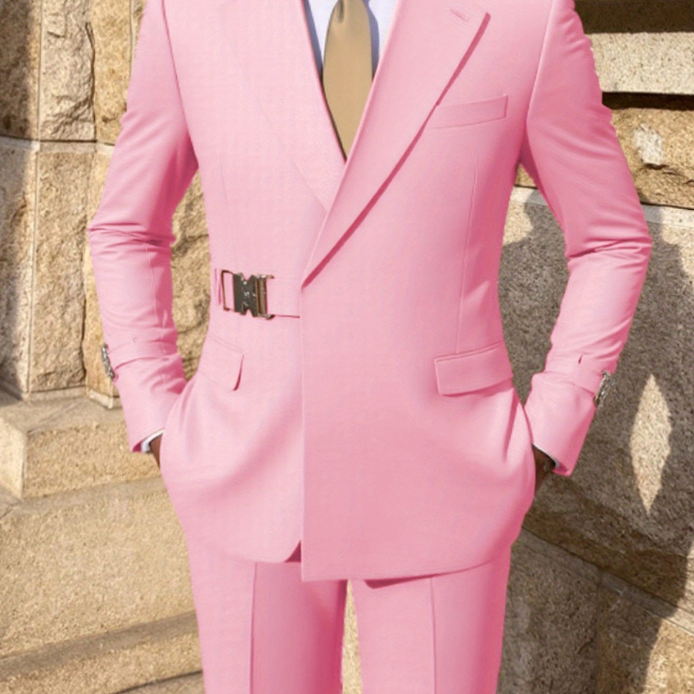Men's 2pcs Suit Metal Belted Formal Event Party Groomsman Wedding Suit Casual Business Working suit SHOWLU FASHION STORE