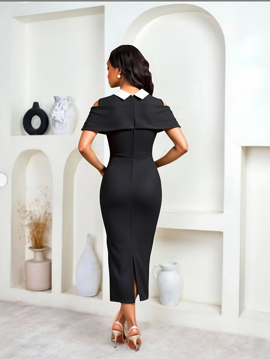 SHOWLU Sleeveless Cross-Strap Bodycon Dress with high gloss skirt, showcasing a sleek, fitted design and elegant style.
