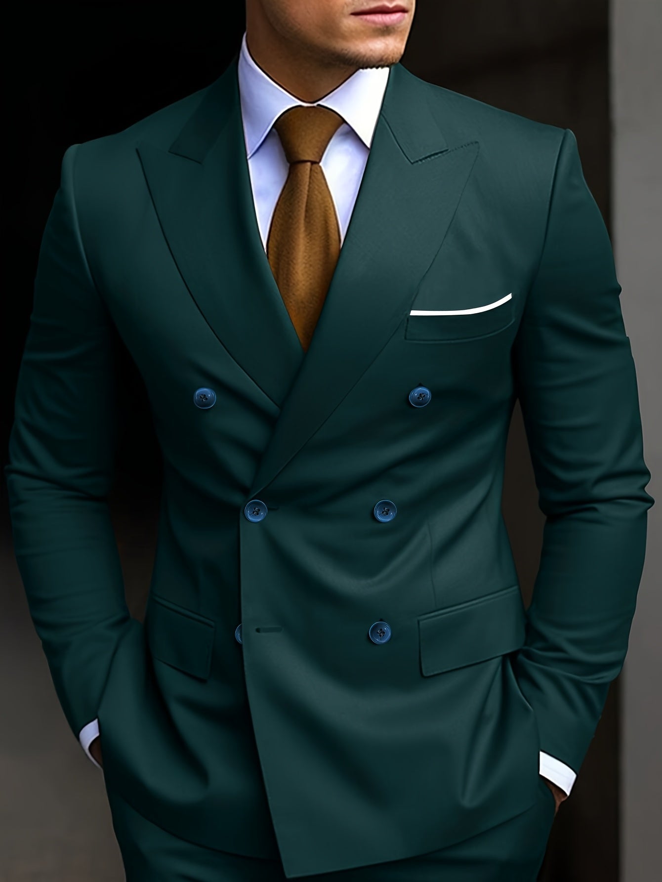 SHOWLU Men's slim fit 2-piece suit with one-button blazer and matching trousers, formal attire for professional or special occasions.
