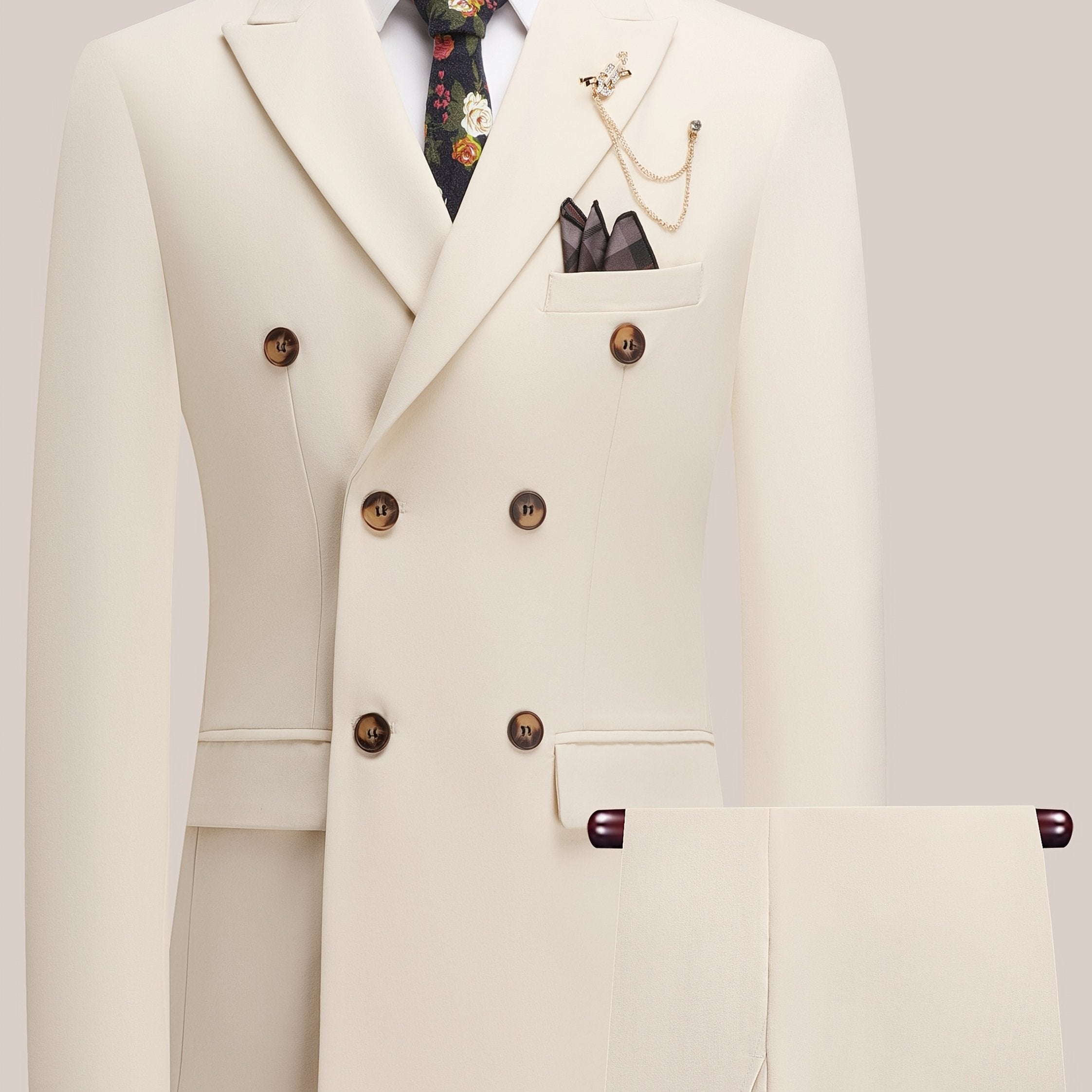 SHOWLU Youth double-breasted suit set with solid color formal attire, featuring a tailored jacket and matching pants for boys.