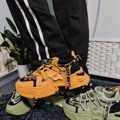 Men's Fashion Sneakers Casual Thick-Sole Lace-Up Shoes Comfortable Trendy Height-Increasing for Outdoor Travel and Daily Work Skateboarding