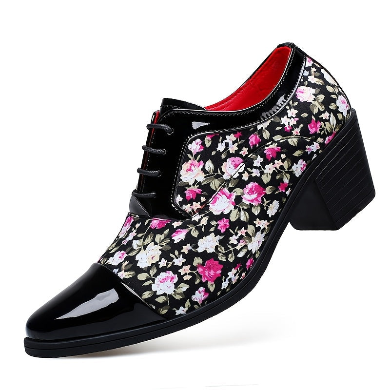 SHOWLU men's floral lace-up loafers with pointed toe dress shoes in classic style and detailed floral pattern.