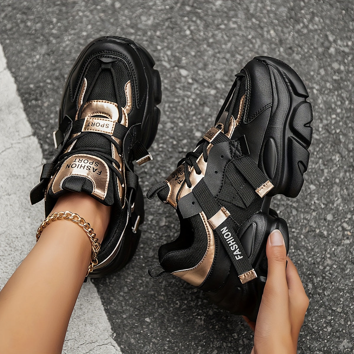 Black patchwork sneakers for women by SHOWLU FASHION STORE, featuring breathable lace-up casual shoes with stylish design.