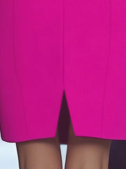Women'S Bright Pink Long Sleeve Blazer Dress - Elegant Mid-Length Office & Casual Style with Double-Breasted Notch Lapel, Polyester Blend, Spring/Summer Collection, Versatile Fashion | Notch Lapel Dress | Structured Fit