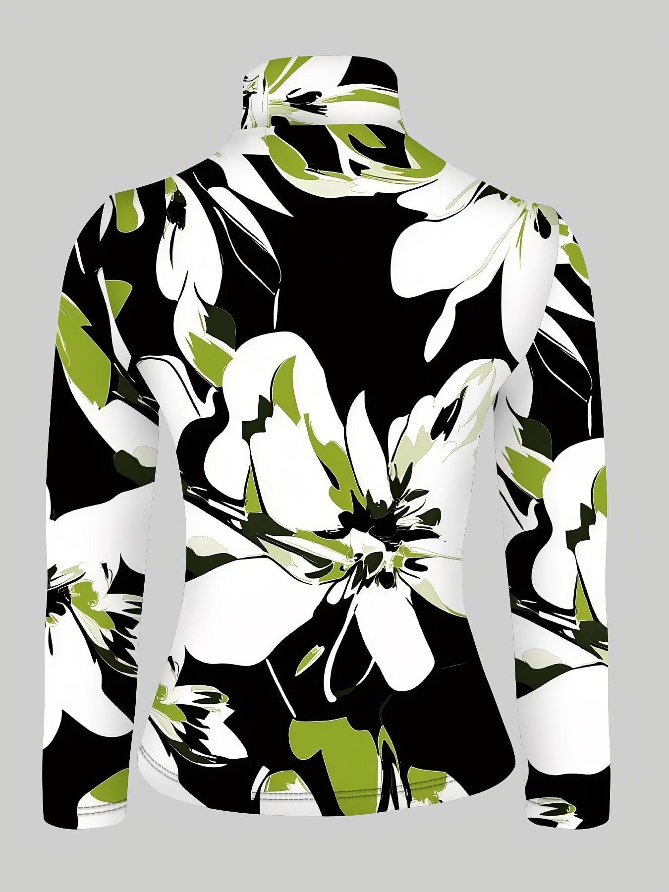 SHOWLU FASHION women's floral high-neck long sleeve knit top featuring a sexy, fitted design with vibrant floral pattern.