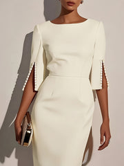 Women's Elegant White Formal party dress - Chic Business, Slim-fit pencil skirt with flared hem, Machine Washable for Weddings, galas, and professional events - Year-Round Sophisticated Attire, Formal Dresses, Wedding Guest A