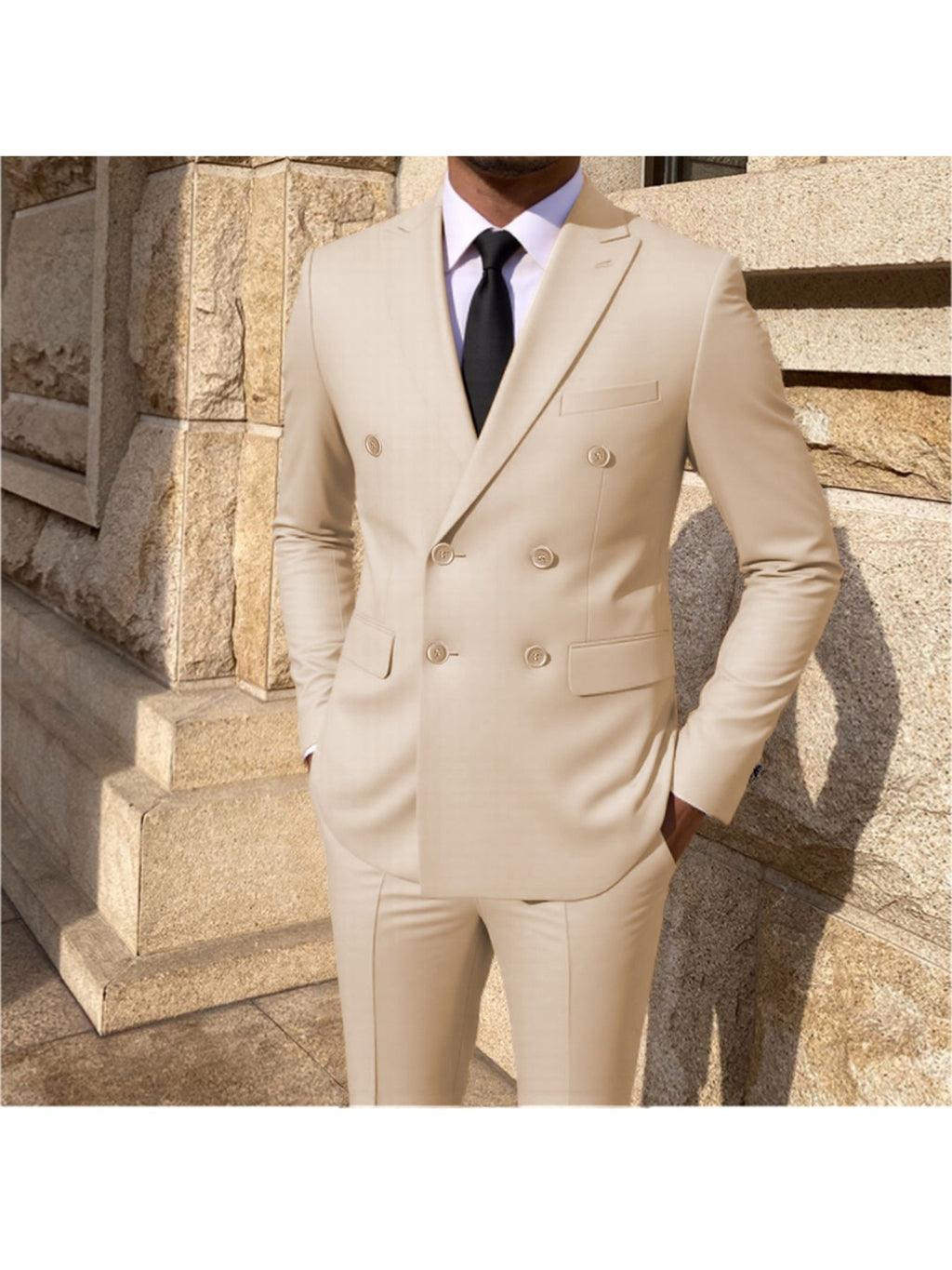 SHOWLU Men's 2-Piece Skinny Fit Suit in solid color, formal wedding suit with tailored blazer and matching trousers.