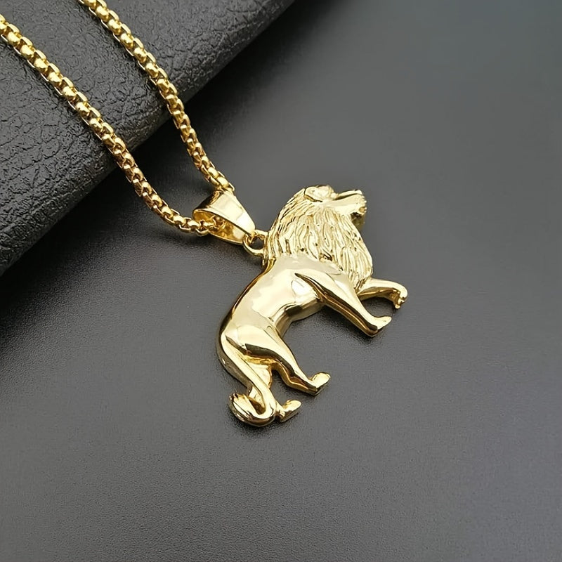 SHOWLU FASHION men's lion pendant necklace set with two stainless steel jewelry pieces featuring detailed lion designs.