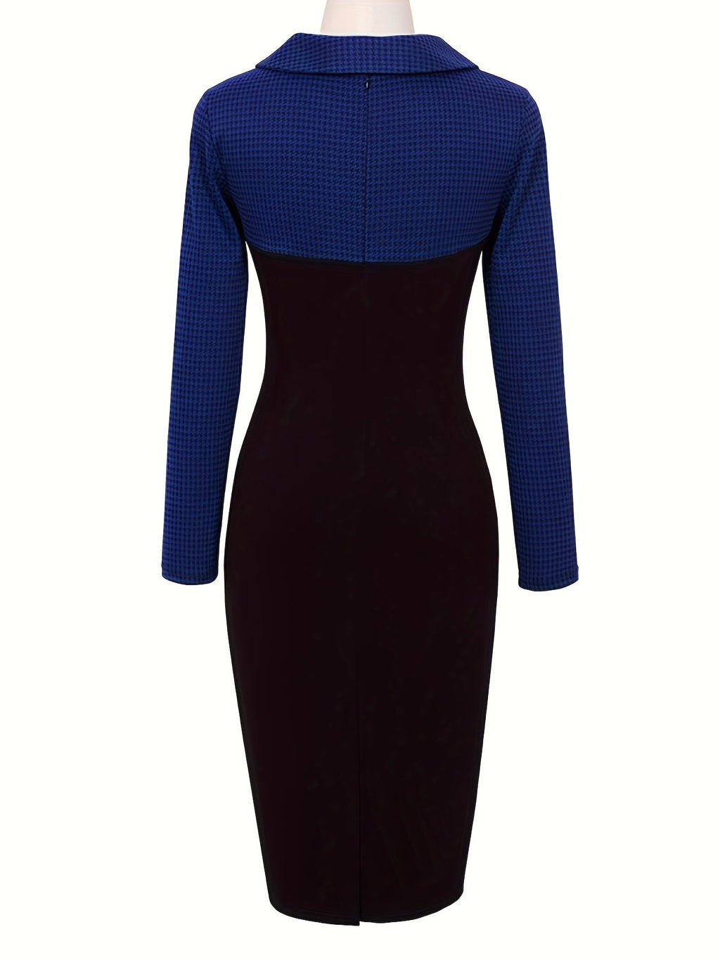 SHOWLU Women's color block pencil dress with long sleeves, slim fit knit fabric, stylish and fitted for a modern look.