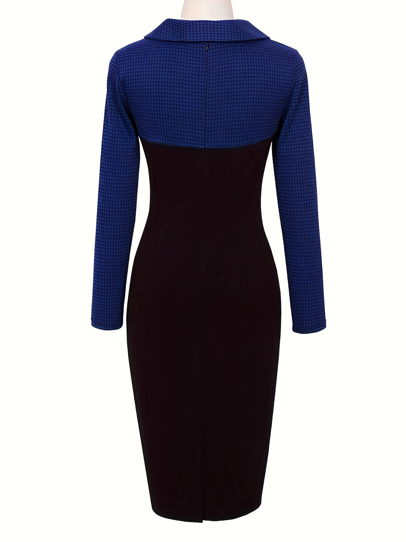 SHOWLU Women's color block pencil dress with long sleeves, slim fit knit fabric, stylish and fitted for a modern look.