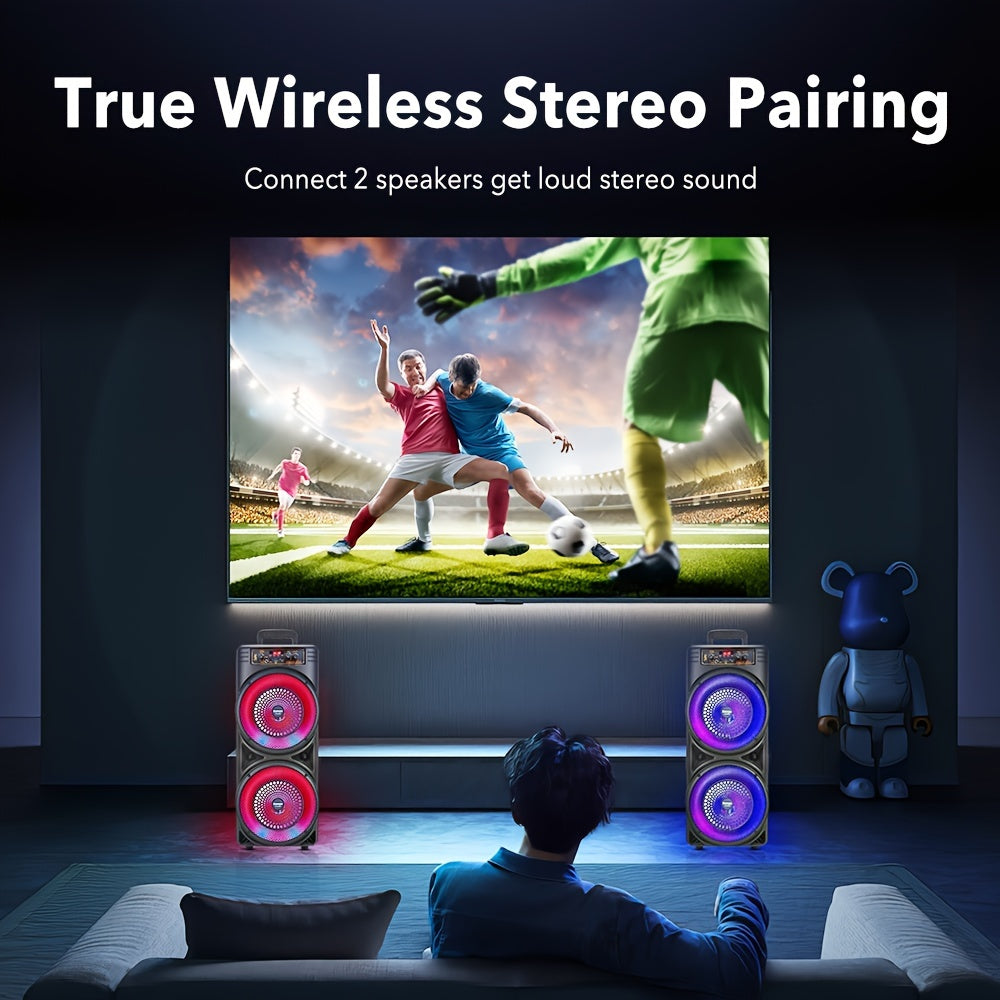 SHOWLU 6000W dual 8.5-inch wireless speaker with heavy bass, TWS party system, perfect for loud music and outdoor events.