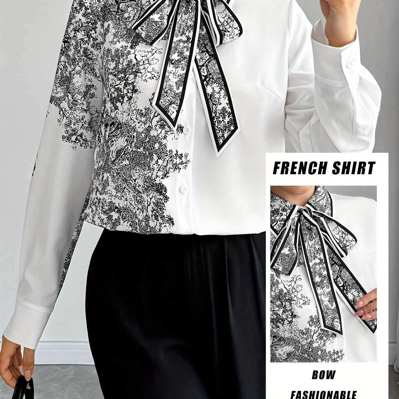 SHOWLU Women's floral bow tie blouse with semi-sheer long sleeves, stylish and elegant fashion top for women.
