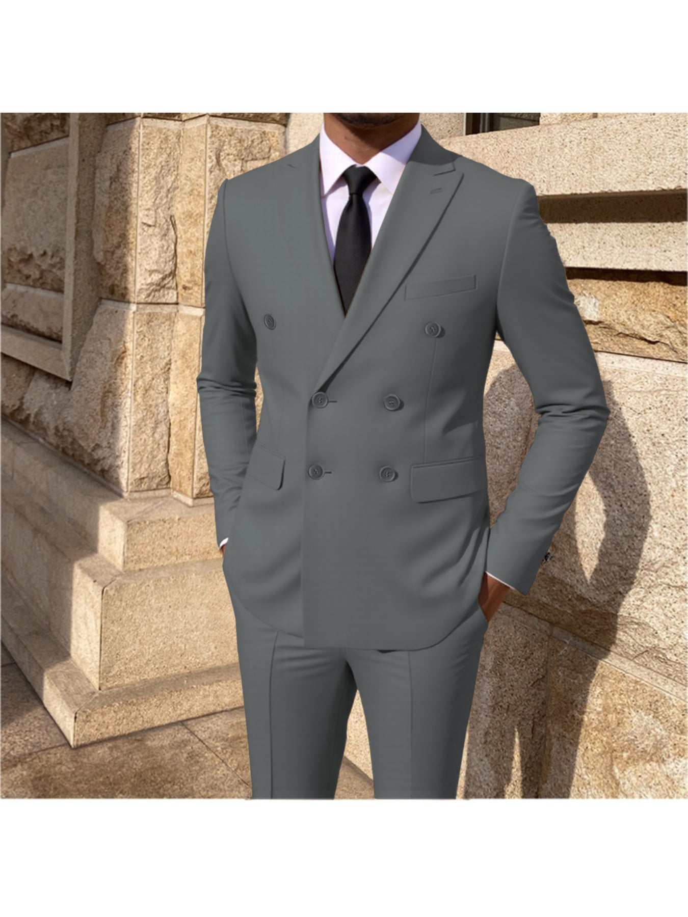 SHOWLU Men's 2-Piece Skinny Fit Suit in solid color, formal wedding attire, featuring tailored jacket and matching trousers.