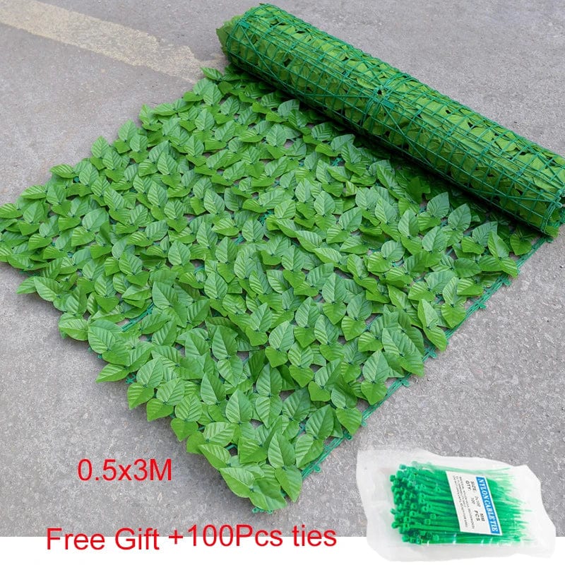 Showlu artificial leaf privacy fence roll, 5x13m UV-protected garden screen with faux foliage for outdoor privacy and garden decor.