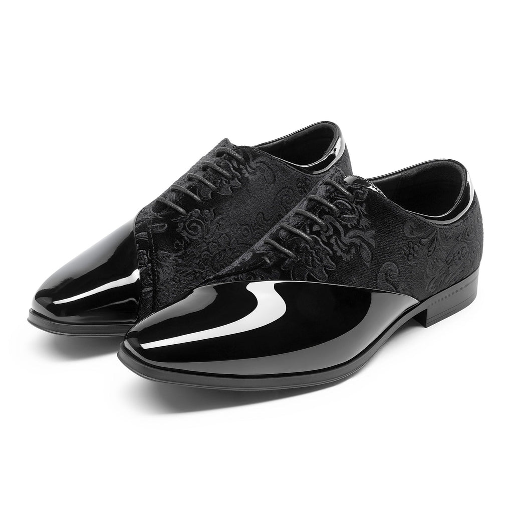Bruno Marc men's patent leather tuxedo shoes, classic Oxford style, polished black formal footwear for men.