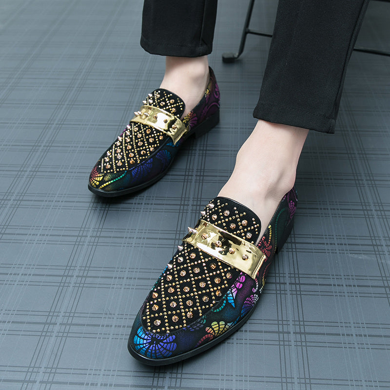 Men's SHOWLU Studded Loafers in formal PU leather, slip-on party shoes with decorative studs and sleek design.