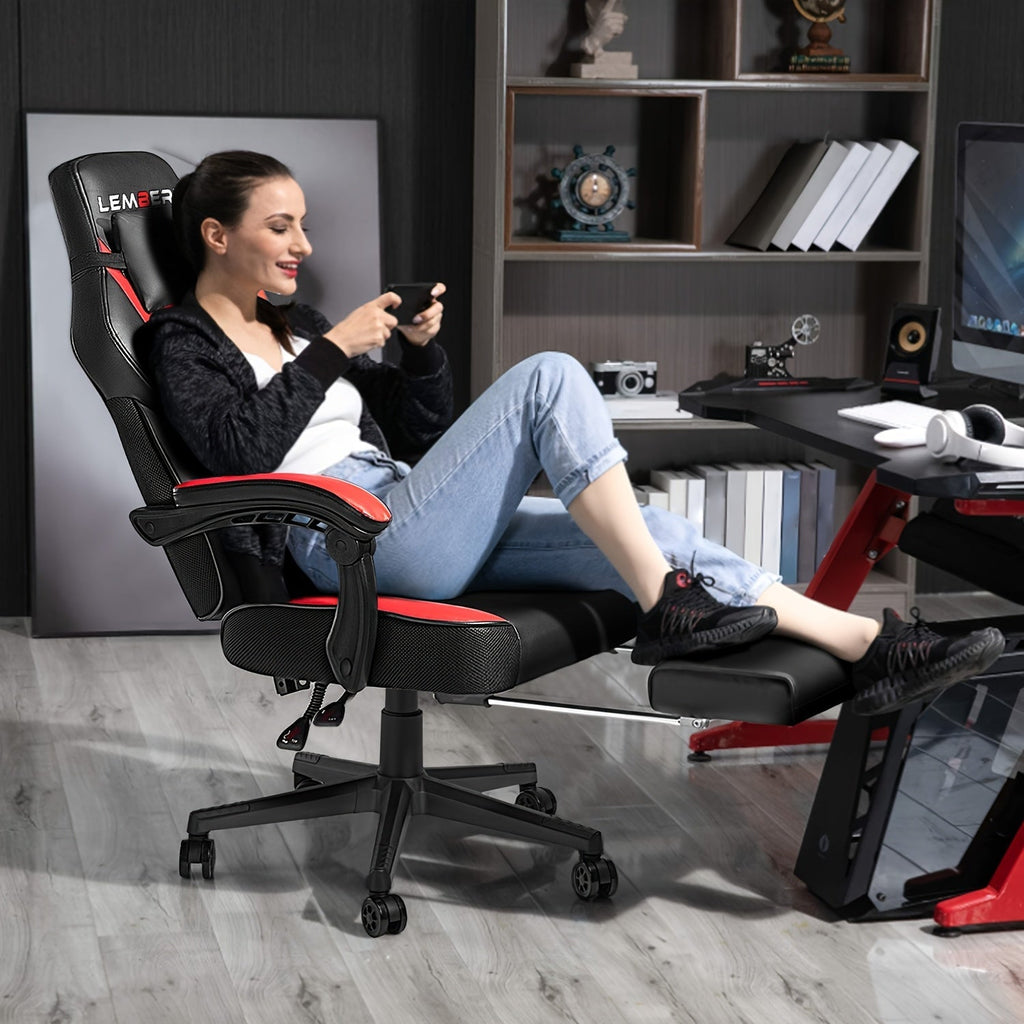 Big and tall SHOWLU FASHION STORE gaming chair with footrest, sturdy design, ergonomic for comfort, supports up to 400 lbs.