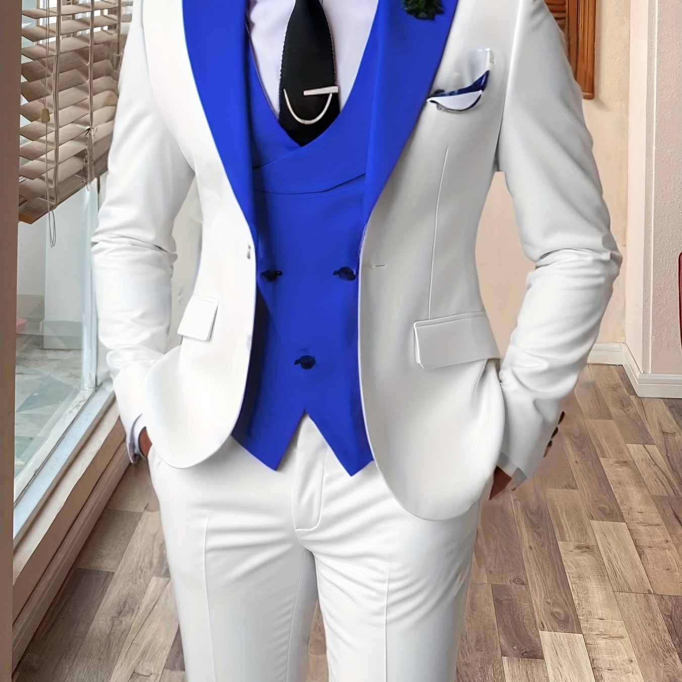 SHOWLU FASHION men's 3-piece slim fit color block wedding suit with notch lapel, tailored for formal occasions