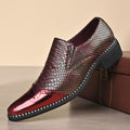 Men's snake scale patchwork slip-on formal shoes with chunky heel by Showlu Fashion Store, featuring stylish snake print and sleek design.