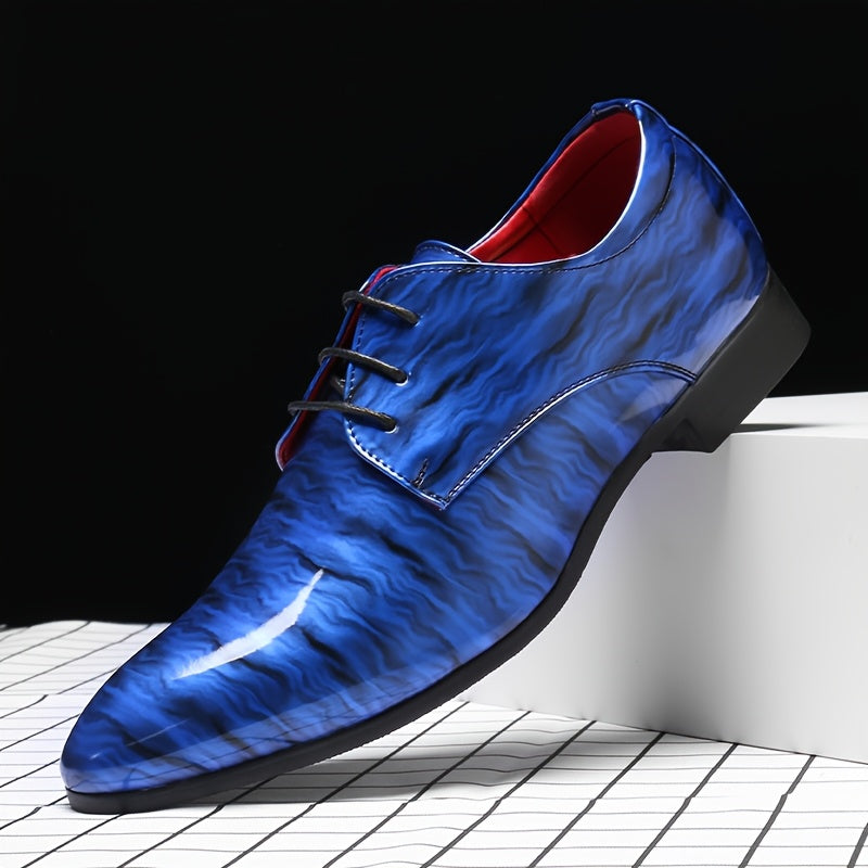 Men's blue ripple glossy pointed toe business dress shoes by SHOWLU FASHION STORE, stylish and polished for formal occasions.