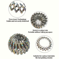 Cubidupi Elegant Bird Nest Magic Hair Clip - Sparkling Rhinestone Ponytail Holder with Non-Slip Grip, Strong Hold Hair Accessory for Women & Girls, Multi-Color Rhinestones for Weddings, Parties, Everyday Use, Wedding Hairpiec
