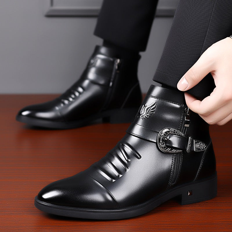 DAOD men's vintage western biker boots with pointed toe and side zip, ankle-length leather footwear by Showlu Fashion Store