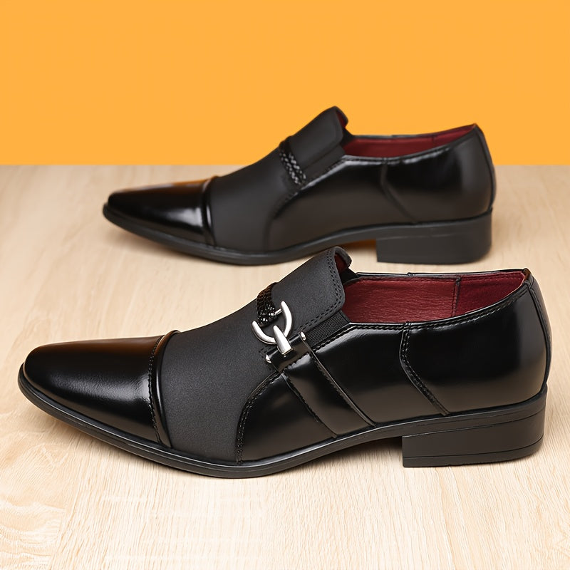 Men's pointed toe slip-on dress shoes by Showlu Fashion, made of PU leather, designed for business and formal wear.