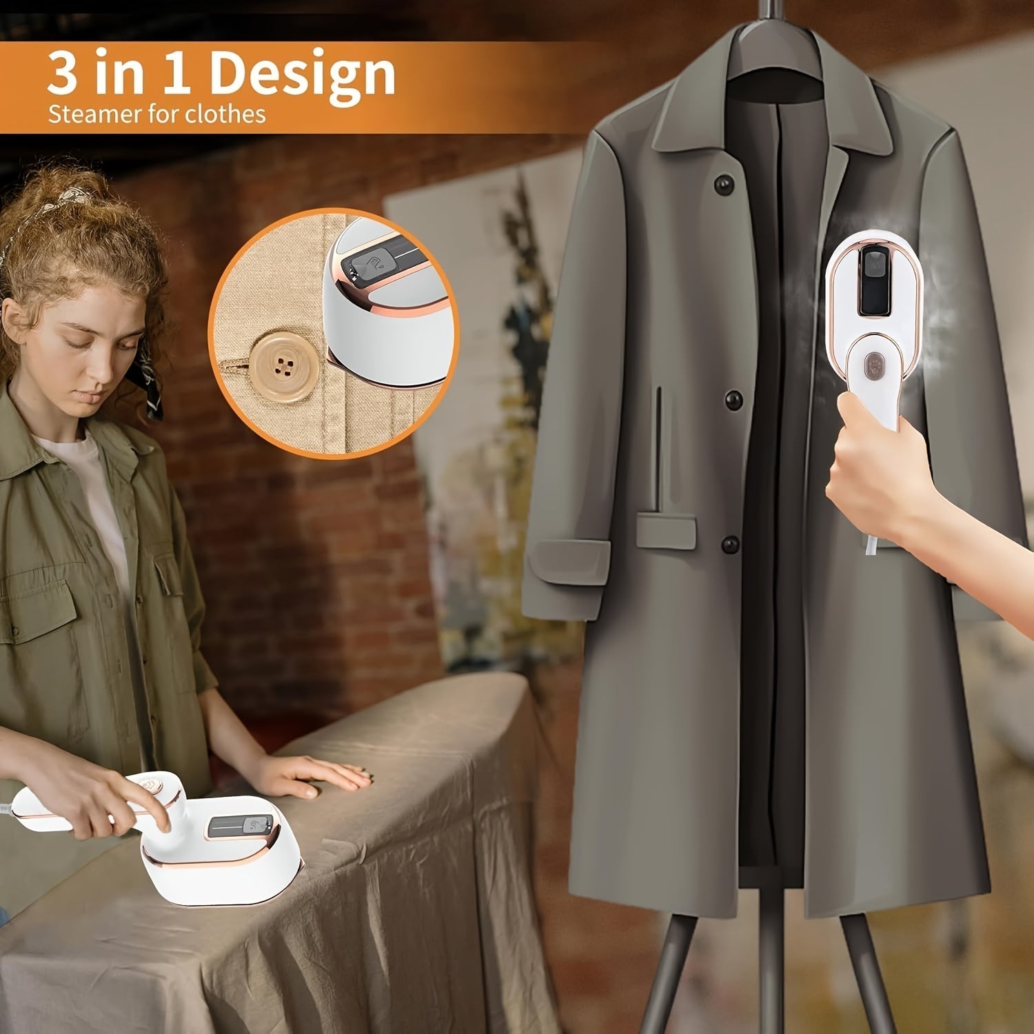 SHOWLU Portable Handheld Travel Steamer Iron with 180° rotatable metal soleplate, compact and easy to use for travel and quick touch-ups.