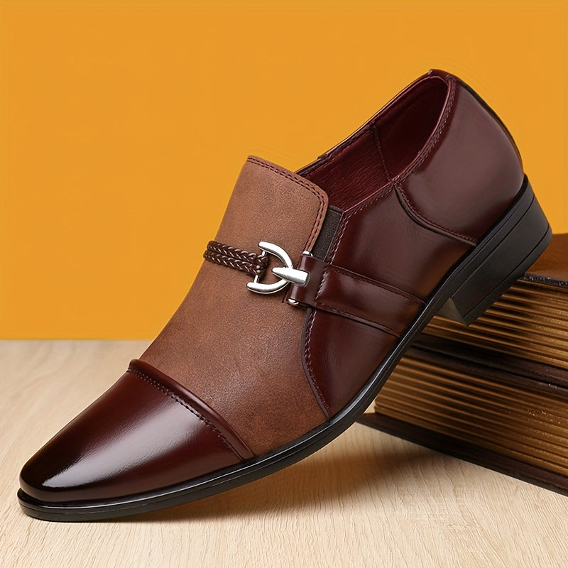 Men's pointed toe slip-on dress shoes in black PU leather from Showlu Fashion, stylish business loafers with sleek design.