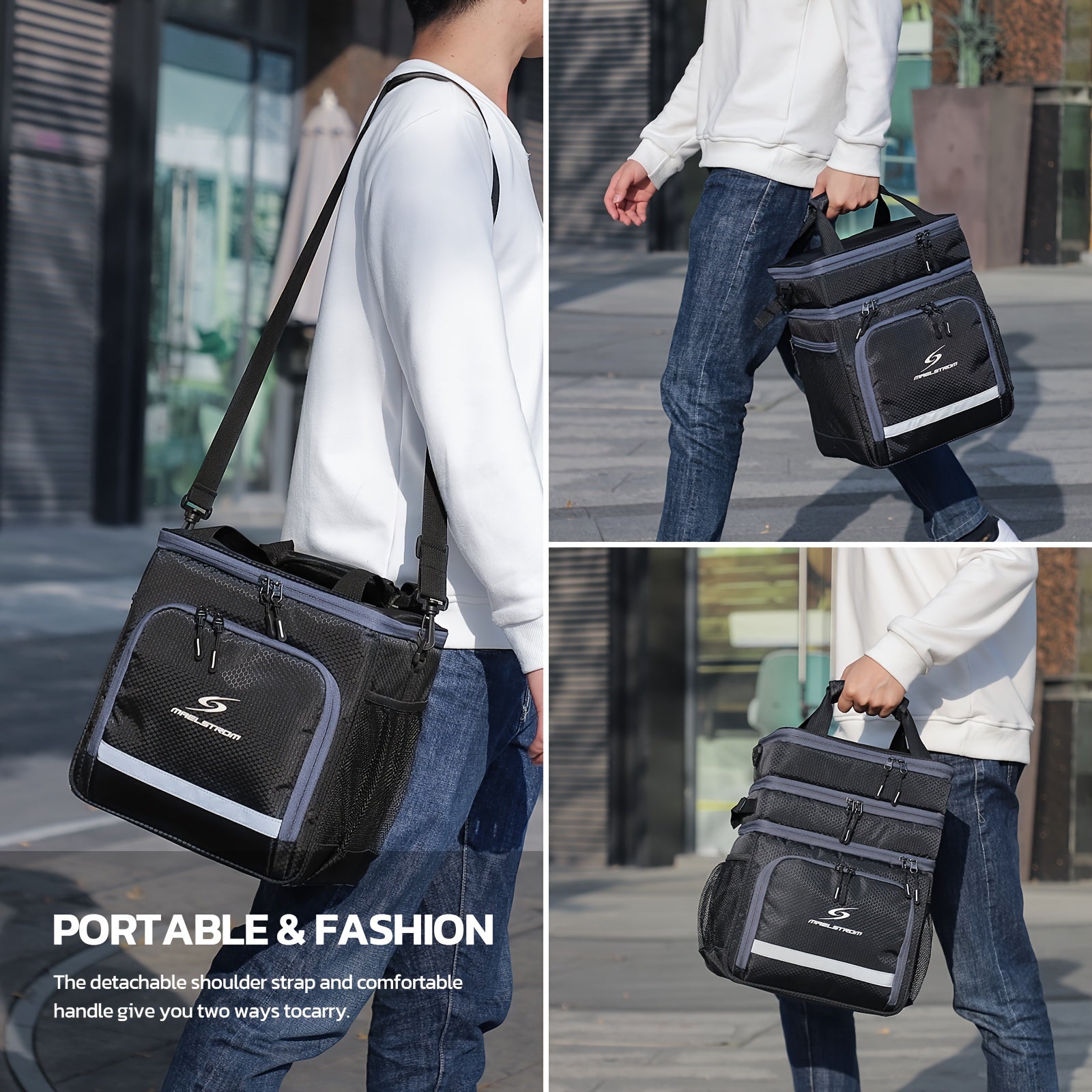 Showlu Fashion Store MAELSTROM insulated lunch bag with leakproof cooler tote, ideal for men and women, featuring a sleek design.