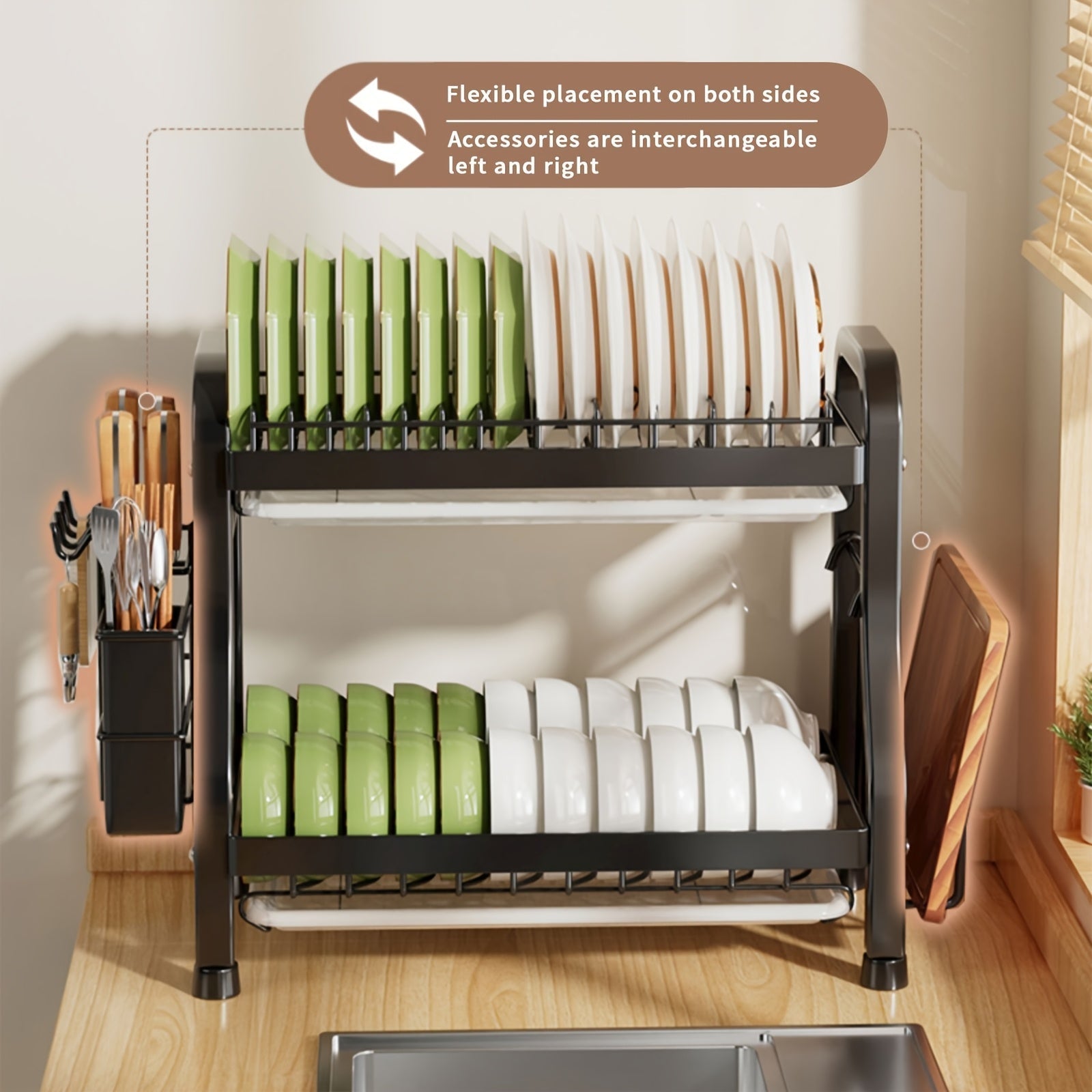 SHOWLU Stainless Steel Dish Drying Rack, large multi-layer drainer with multiple slots for drying dishes and utensils.