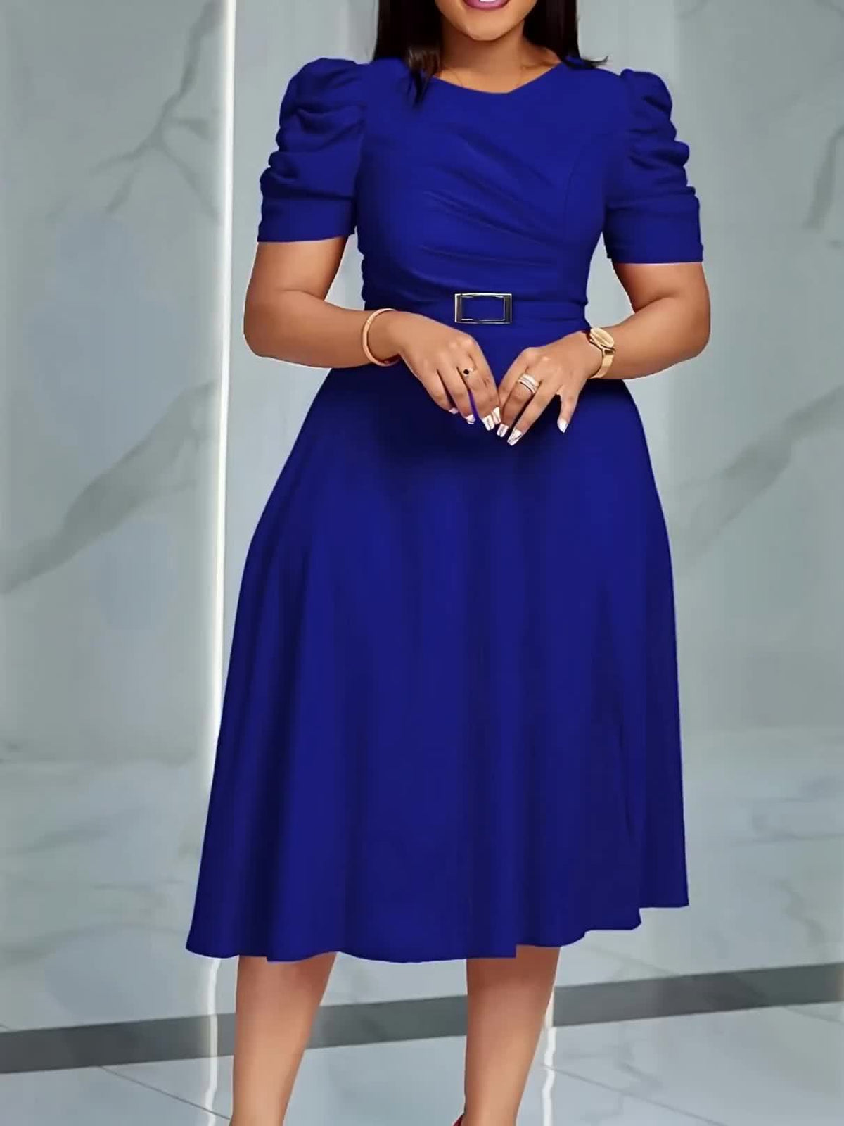 Red SHOWLU Women's V-Neck Ruffle Hem A-Line dress with polyester fabric, stylish and elegant for special occasions.