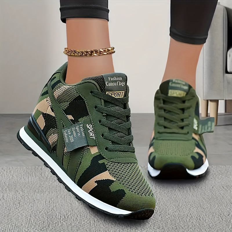 SHOWLU Women's camouflage lace-up sneakers with low-top design and comfortable fit, featuring a stylish camouflage pattern.