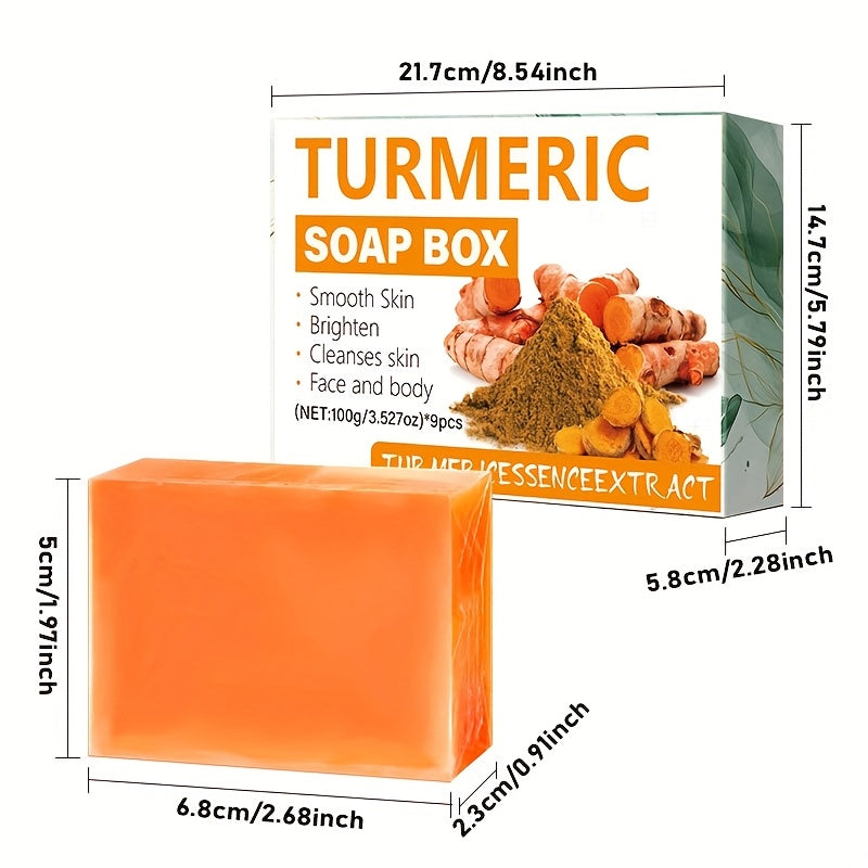 Set of nine ROZINO Turmeric Soap bars by SHOWLU FASHION STORE, moisturizing glycerin body soap in 100g packages with turmeric extract.