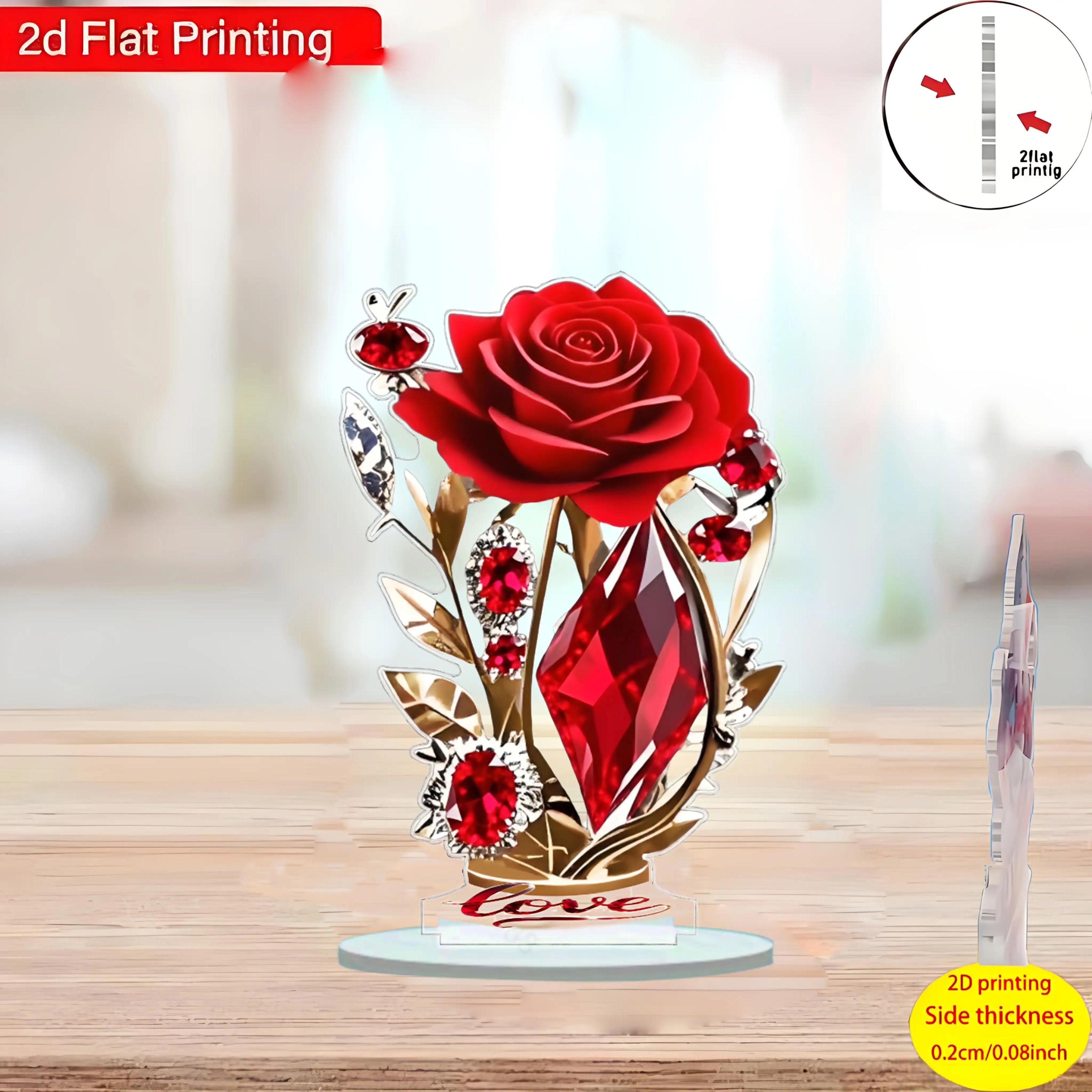 Wine red rose acrylic 2D floral tabletop decoration with realistic details, ideal for elegant home or event decor.
