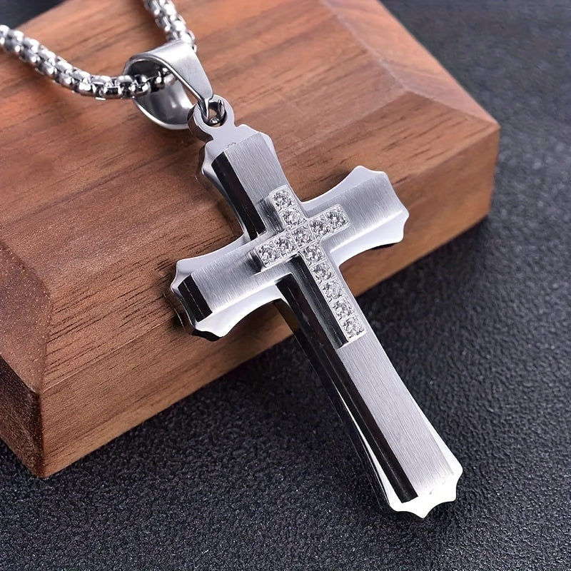 Showlu stainless steel cross pendant necklace with 18K gold plating, featuring a sleek and polished design.
