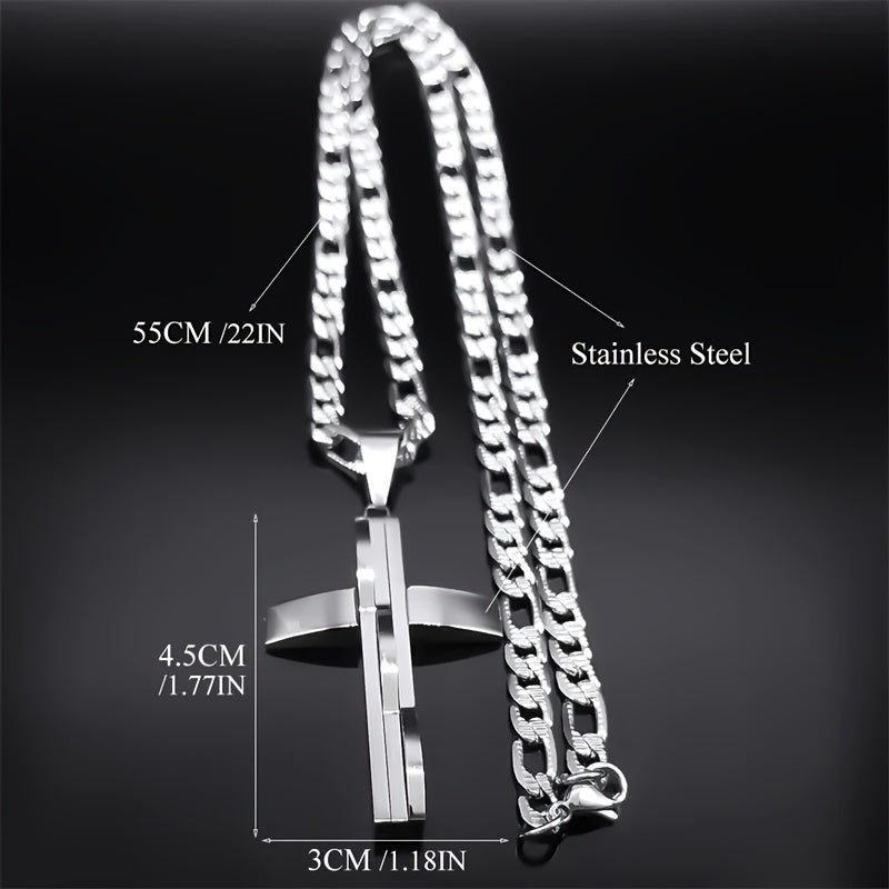 Showlu men's layered cross necklace with 18K gold-plated stainless steel chain, featuring multiple cross pendants, on a plain background.