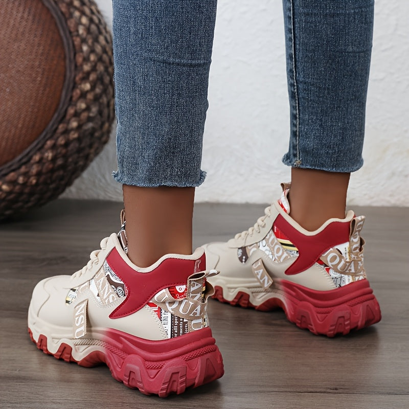 SHOWLU Women's outdoor sports shoes with thick soles and synthetic leather upper, designed for active outdoor activities.