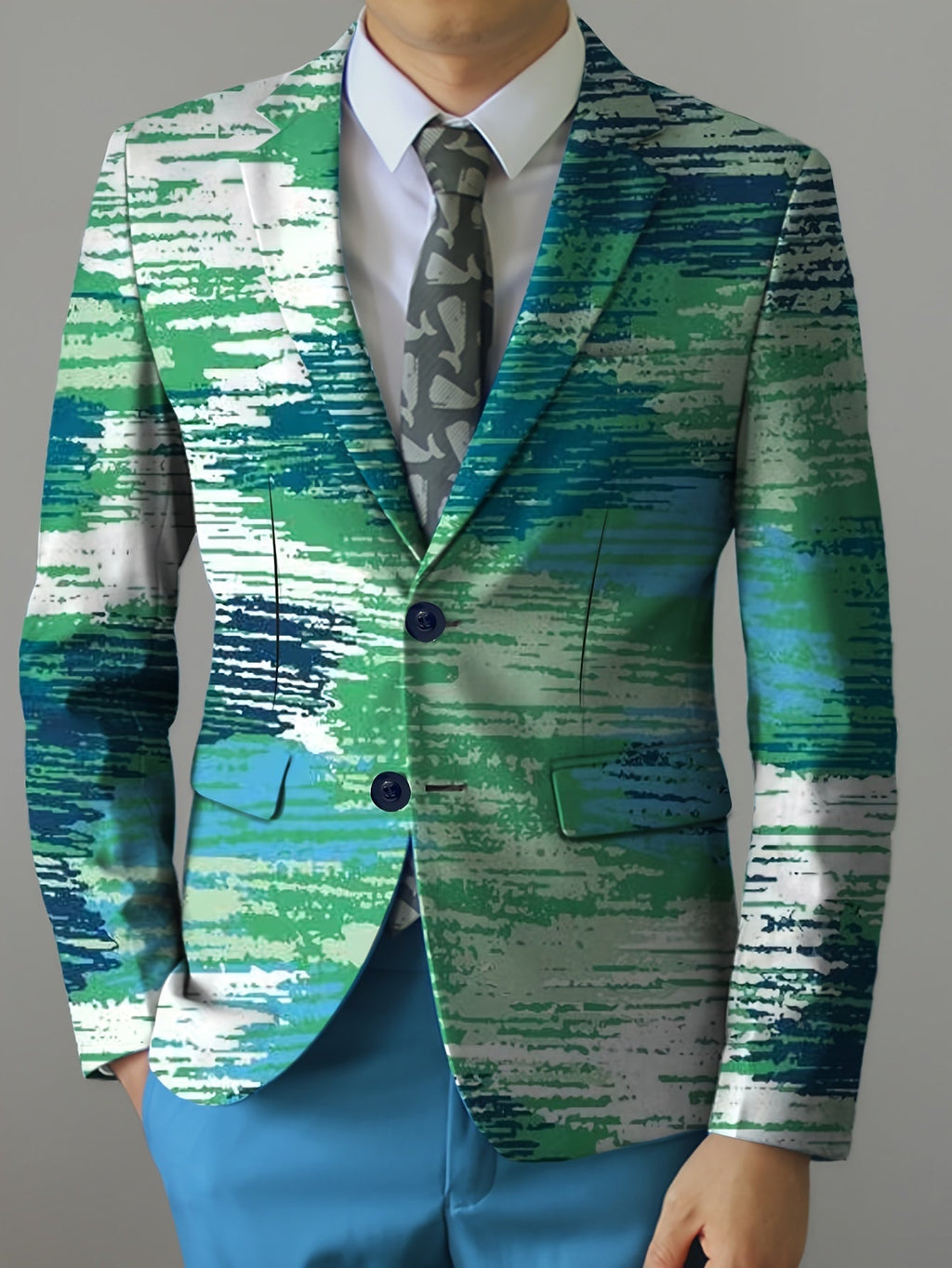 Men's regular fit party blazer with animal print pattern and notched lapel by SHOWLU FASHION STORE.