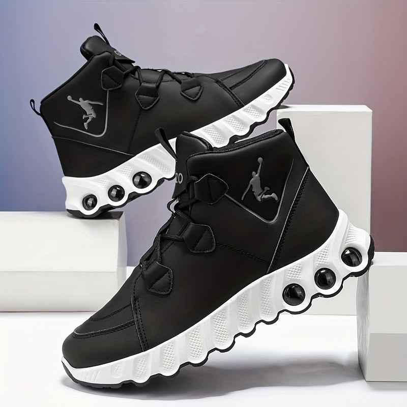 Showlu Mid-Top Basketball Sneakers in shock-absorbing PU leather, featuring a sleek design and supportive fit.
