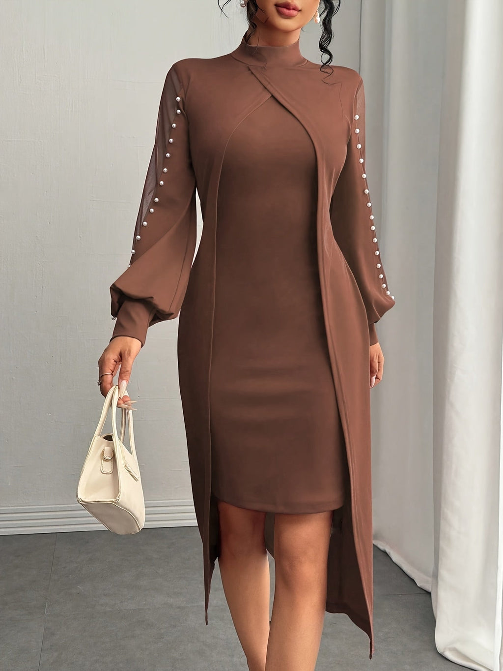 Black maxi dress for women by Showlu Fashion featuring a fitted silhouette and elegant crew neck design.