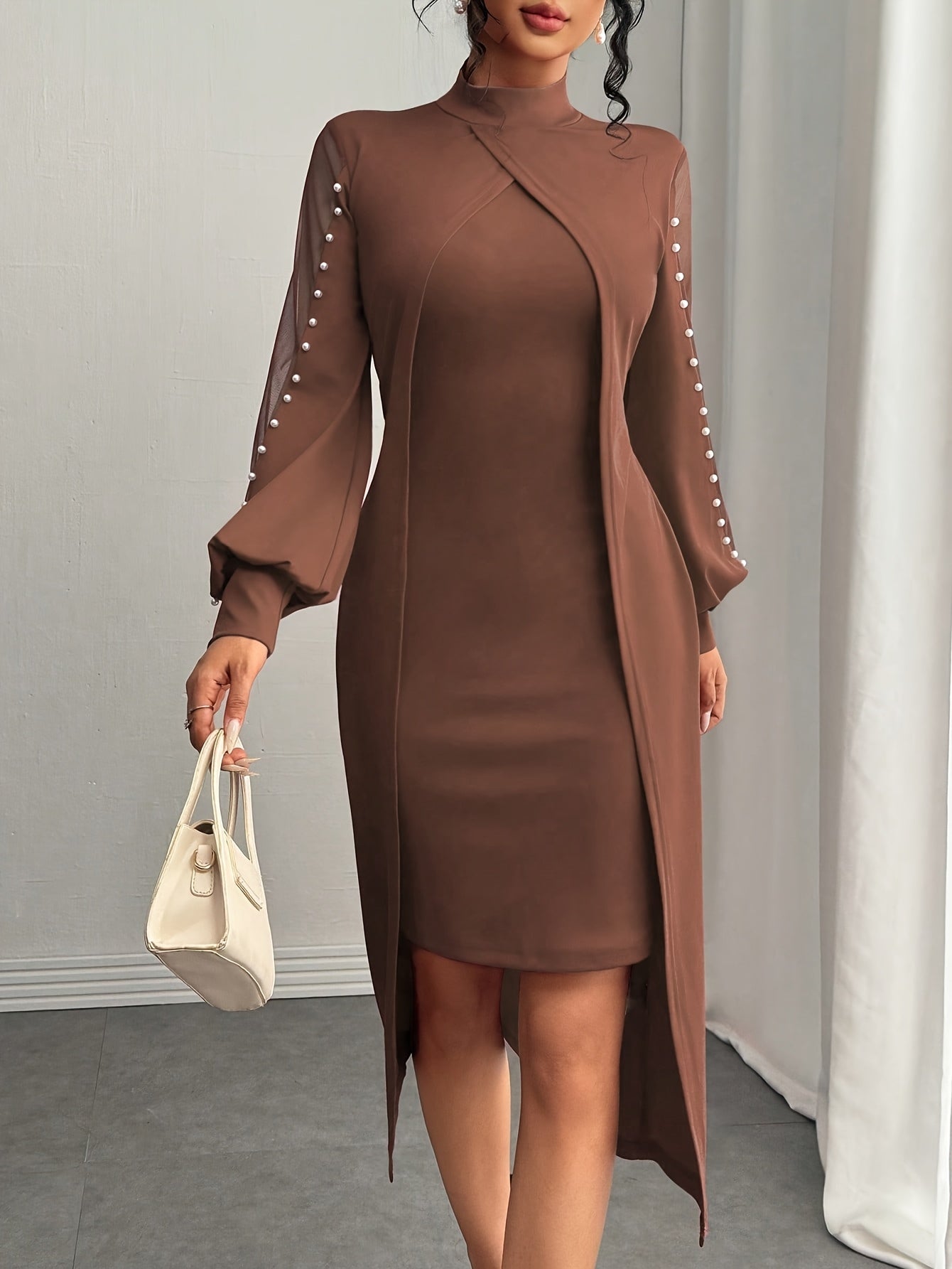 Black maxi dress for women by Showlu Fashion featuring a fitted silhouette and elegant crew neck design.