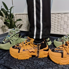 Men's Fashion Sneakers Casual Thick-Sole Lace-Up Shoes Comfortable Trendy Height-Increasing for Outdoor Travel and Daily Work Skateboarding
