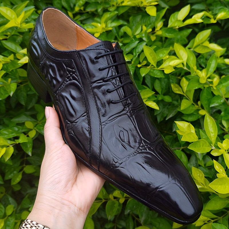 Men's SHOWLU FASHION Cow Leather Derby Shoes with lace-up design, formal Oxford style for men's dress shoes.