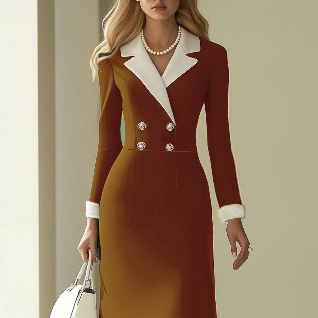 Elegant women's SHOWLU FASHION bodycon dress with lapel collar and button front, showcasing a fitted, stylish design.